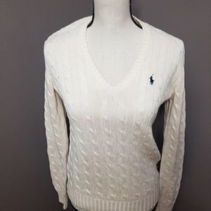 Women’s Medium Cream Polo V-Neck Sweater